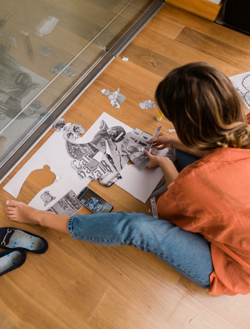 Hands working on an intuitive art piece.