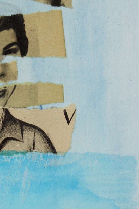 Black and white paper collage on a vibrant light blue background. Black and white paper collage on a vibrant light blue background.