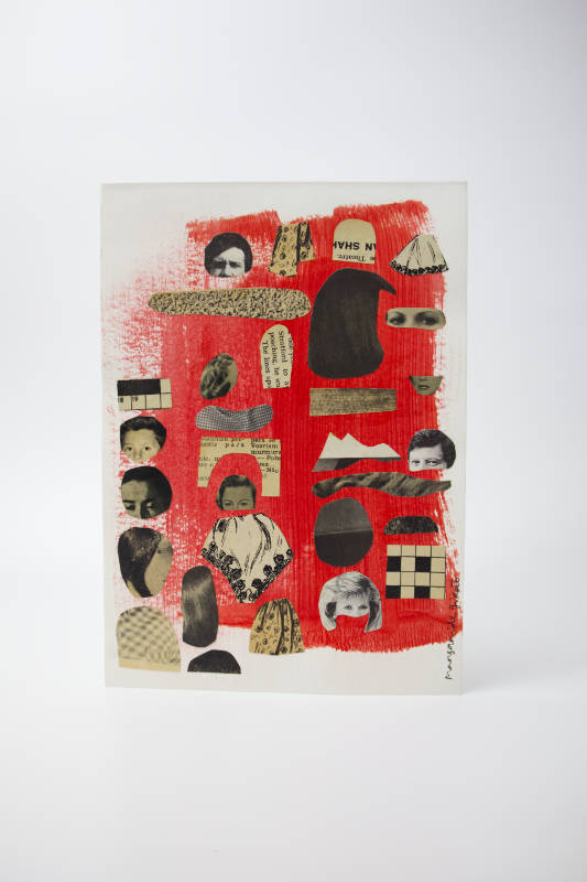 Handmade black and white collage on a vivid red background. Handmade black and white collage on a vivid red background.