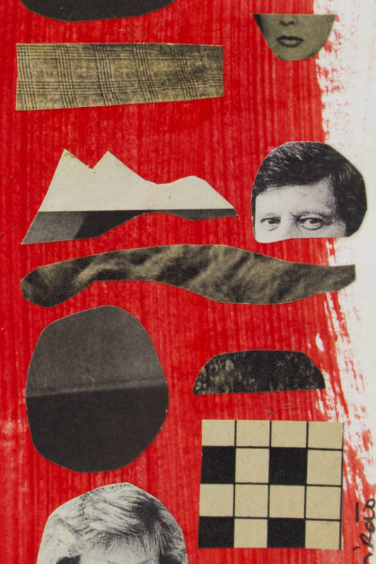 Handmade black and white collage on a vivid red background. Handmade black and white collage on a vivid red background.