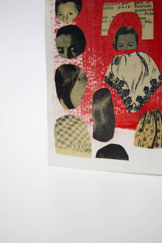 Artistic black and white collage displayed over a striking red background. Artistic black and white collage displayed over a striking red background.