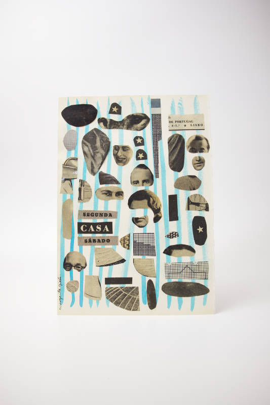 Handmade black and white collage on a light blue background. Handmade black and white collage on a light blue background.
