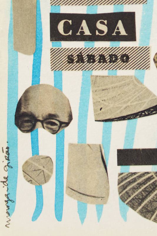 Original hand-cut collage in black and white tones, accented with blue lines. Original hand-cut collage in black and white tones, accented with blue lines.