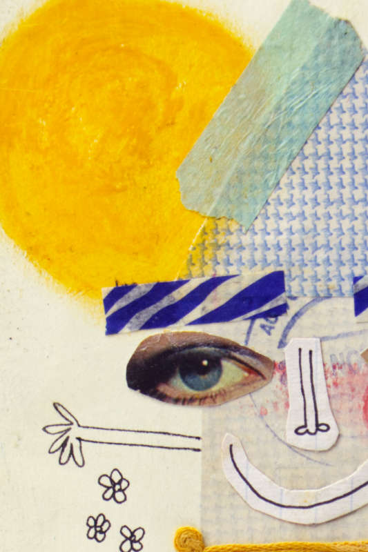 Close-up of an artisanal collage, showing layered paper, geometric shapes, and an explosion of primary and secondary colors. Close-up of an artisanal collage, showing layered paper, geometric shapes, and an explosion of primary and secondary colors.