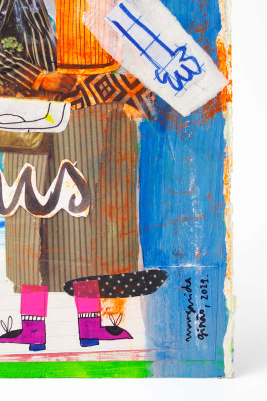 Detailed handmade collage and mixed media artwork with paper elements. Detailed handmade collage and mixed media artwork with paper elements.