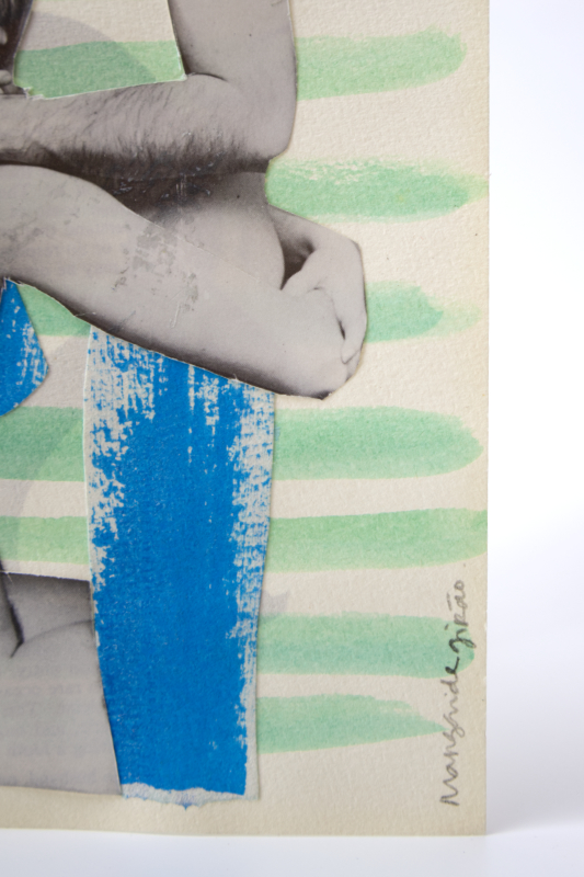 Unique hand-cut collage of two figures with black, white, and green tones. Unique hand-cut collage of two figures with black, white, and green tones.