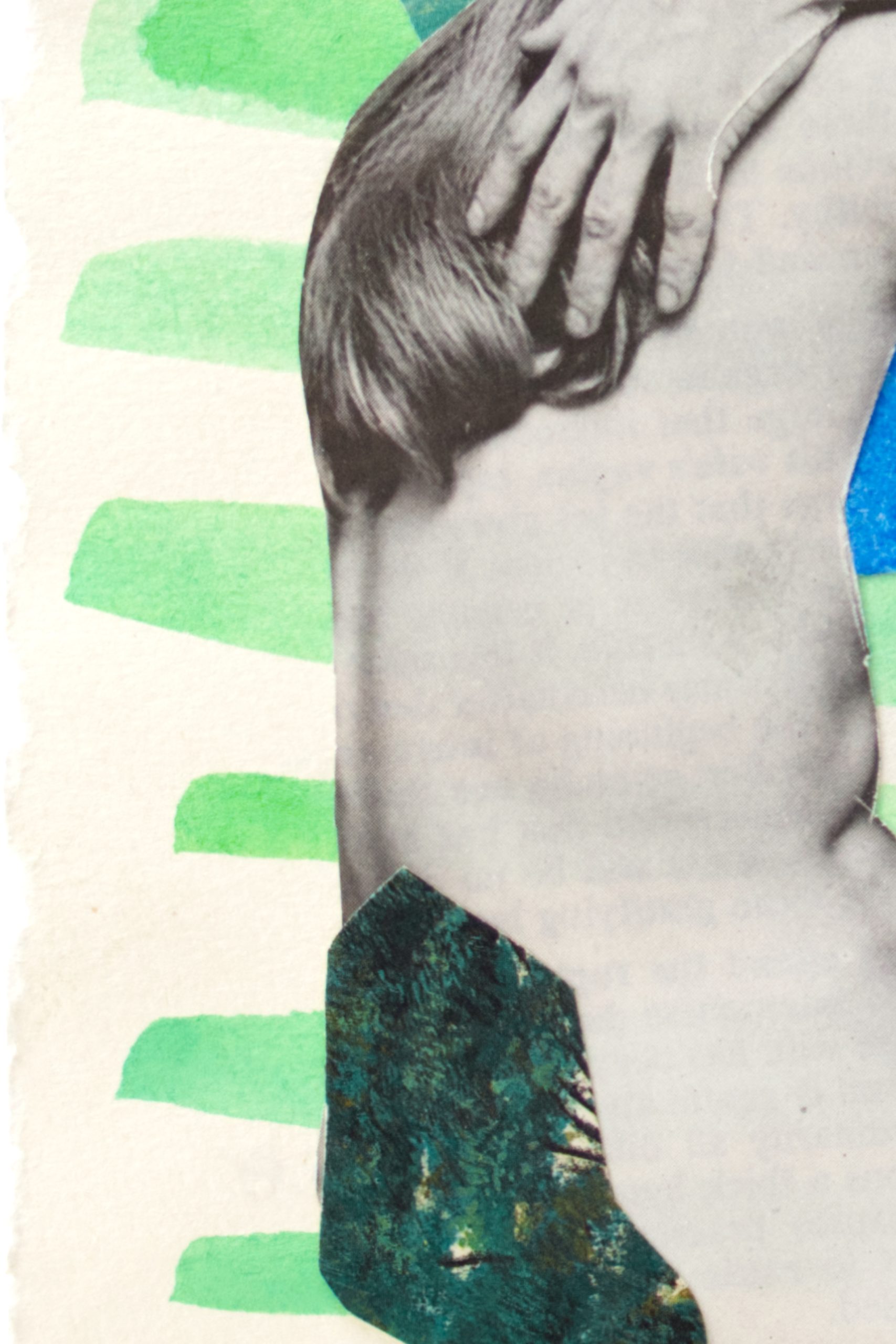 Original hand-cut collage of two figures in black, white, and green shades. Original hand-cut collage of two figures in black, white, and green shades.