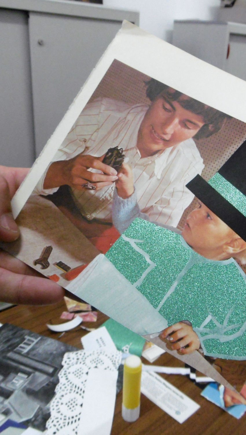 Collage workshop in Linhó Prison fostering self-awareness and creative expression.