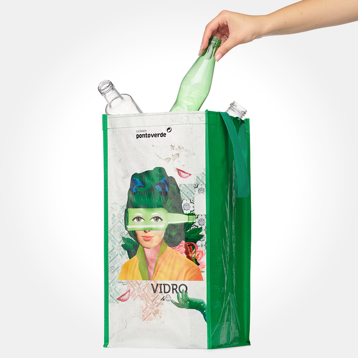 Collage for the glass eco bag, combining playful patterns and elements.