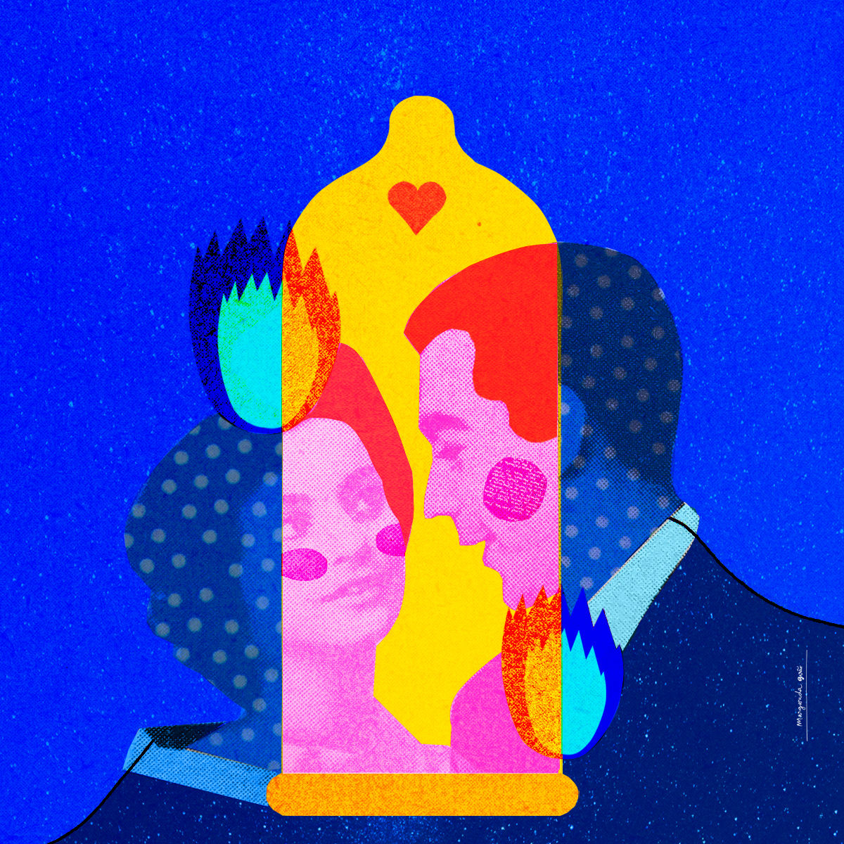 Valentine’s Day collage for a condom brand, celebrating love and intimacy.