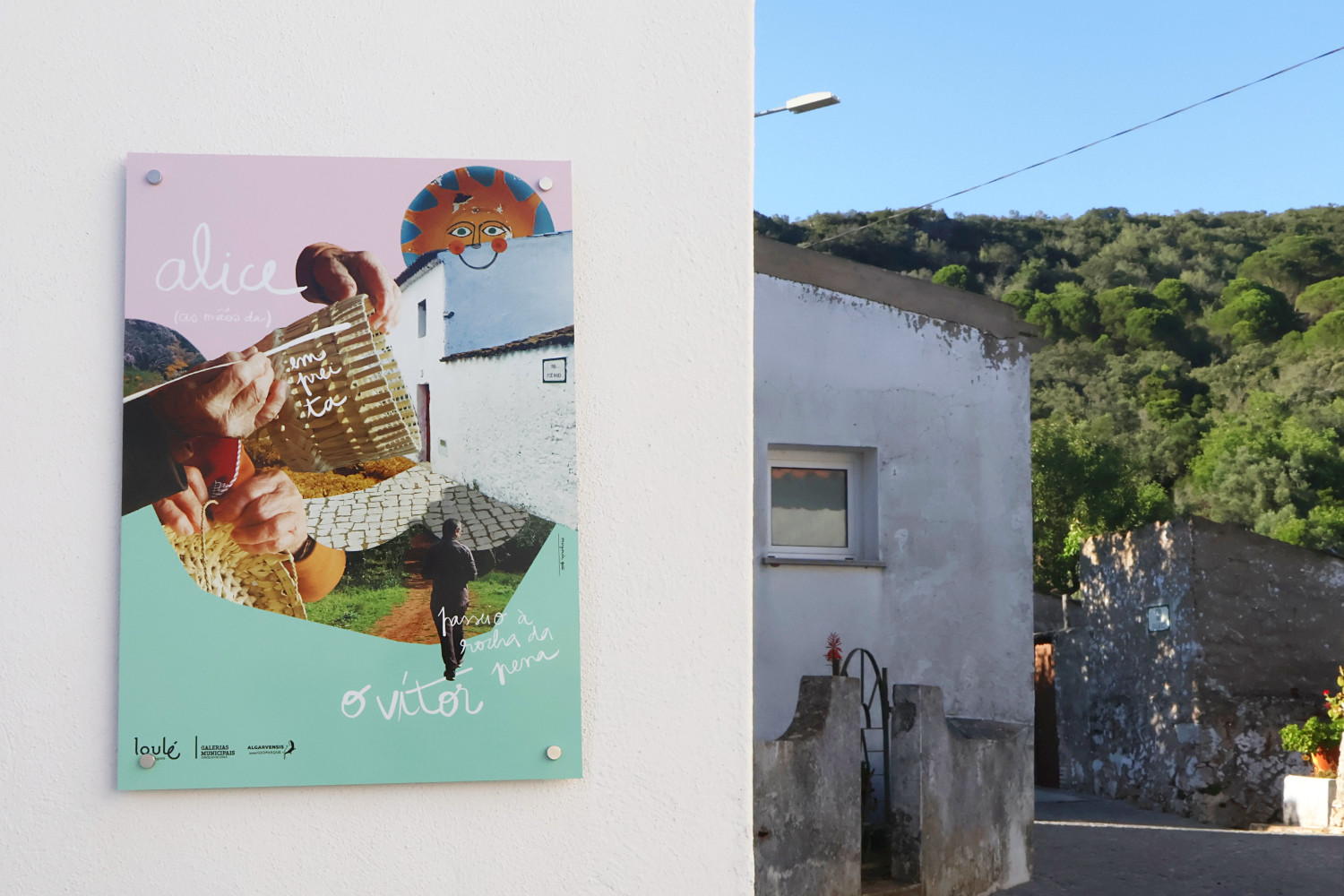 Visual composition installed on white exterior wall, Aldeia da Penina