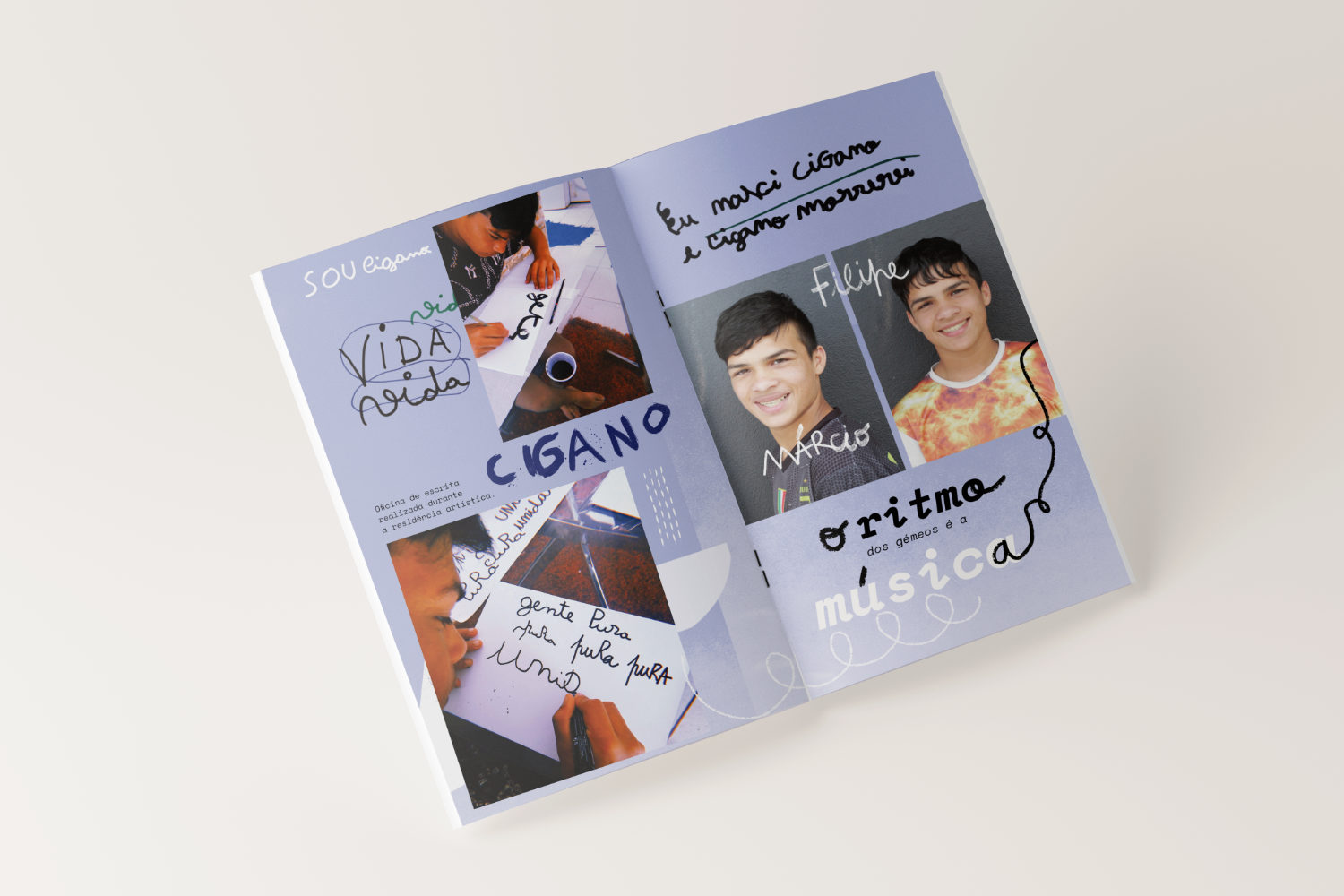 Fanzine spread showing portraits and personal stories, Bairro das Bétulas