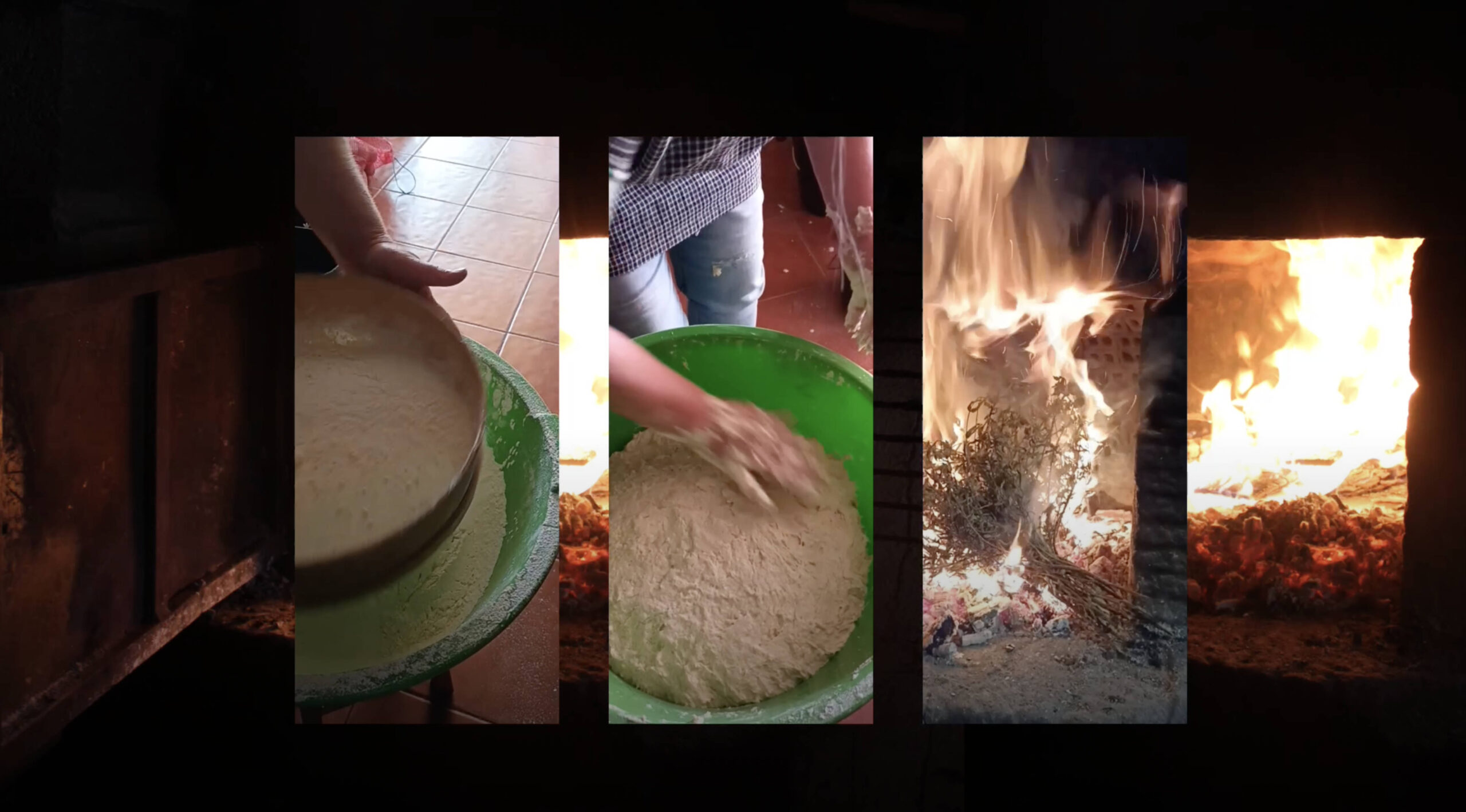 Video stills showing breadmaking and wood-fired oven, Bravo