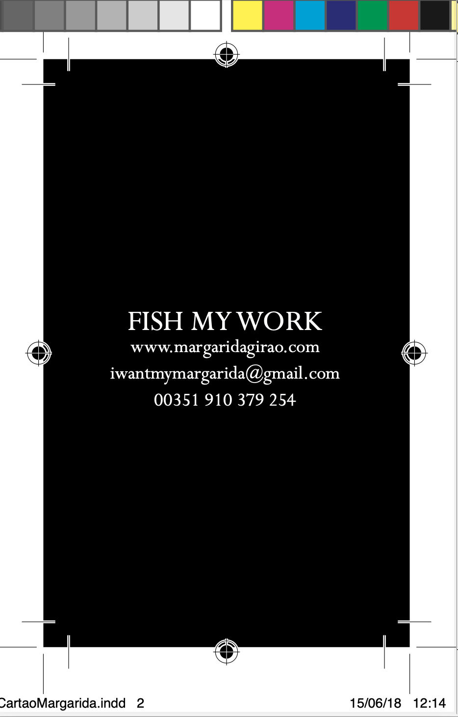 Business card with the playful slogan “Fish My Work,” distributed to advertising agencies in São Paulo.