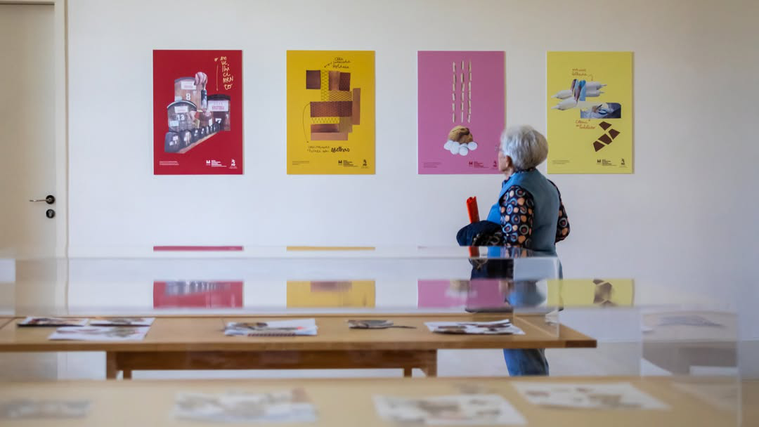 Exhibition view with visitor, Matéria Doce, MIEC, Santo Tirso, 2026